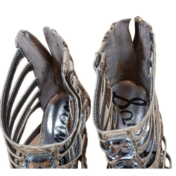 Sam Edelman Size 6.5 Leather Rhinestone Peep Toe Women's Pencil Heel - Picture 9 of 9